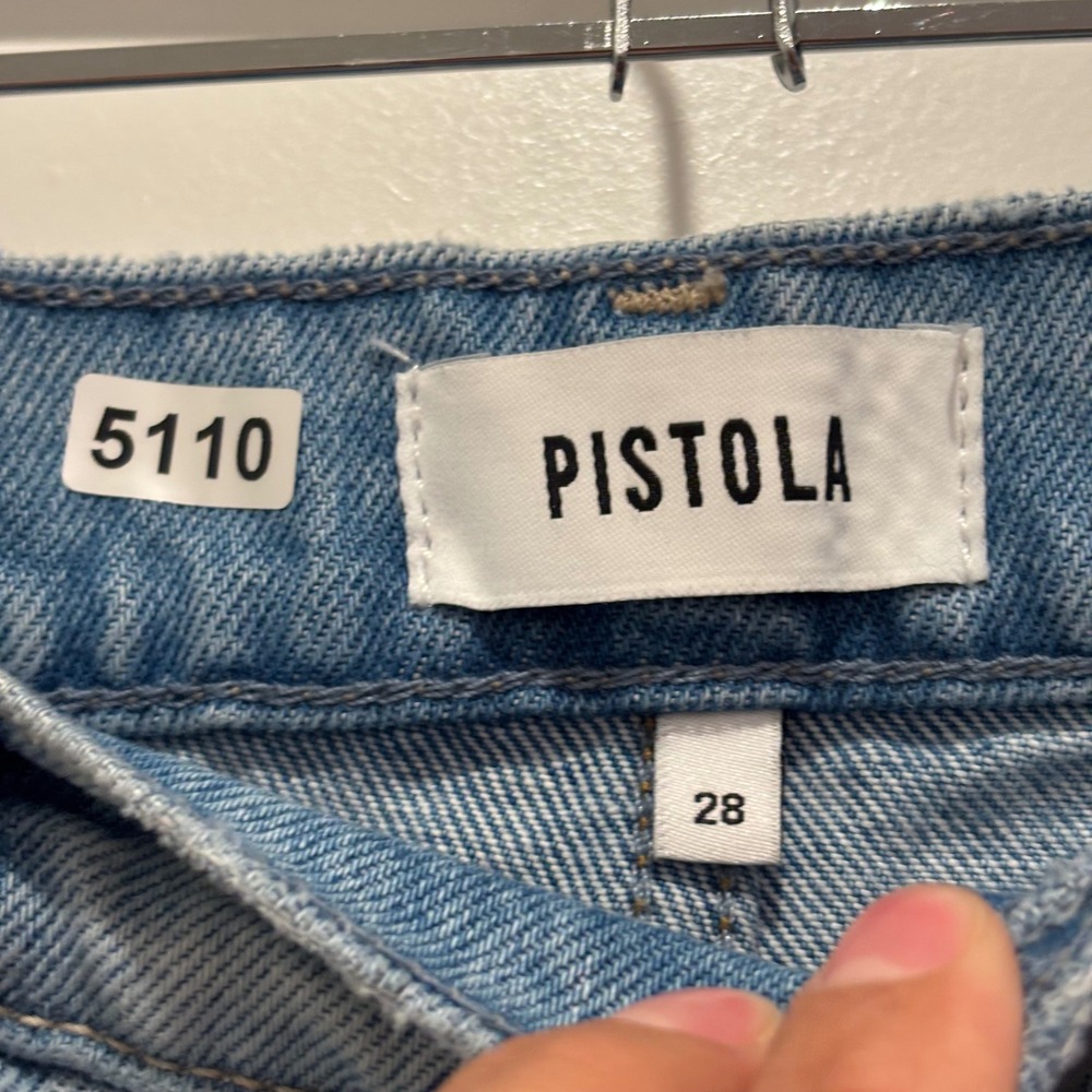 Pistola Distressed High Rise Straight Leg Jeans Light Wash 28 Raw Hem 5110 - Picture 2 of 6